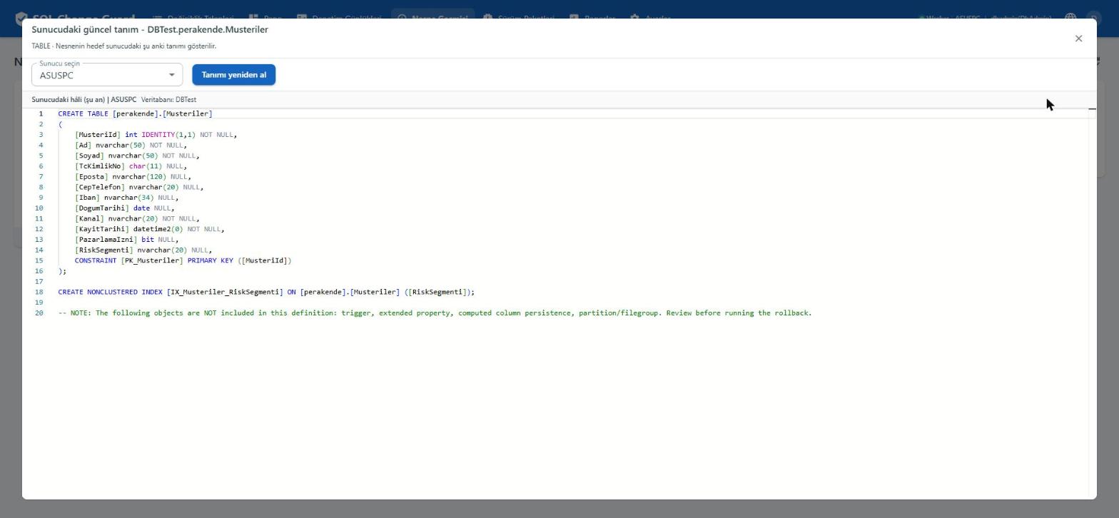 SQL Change Guard ekran goruntusu.