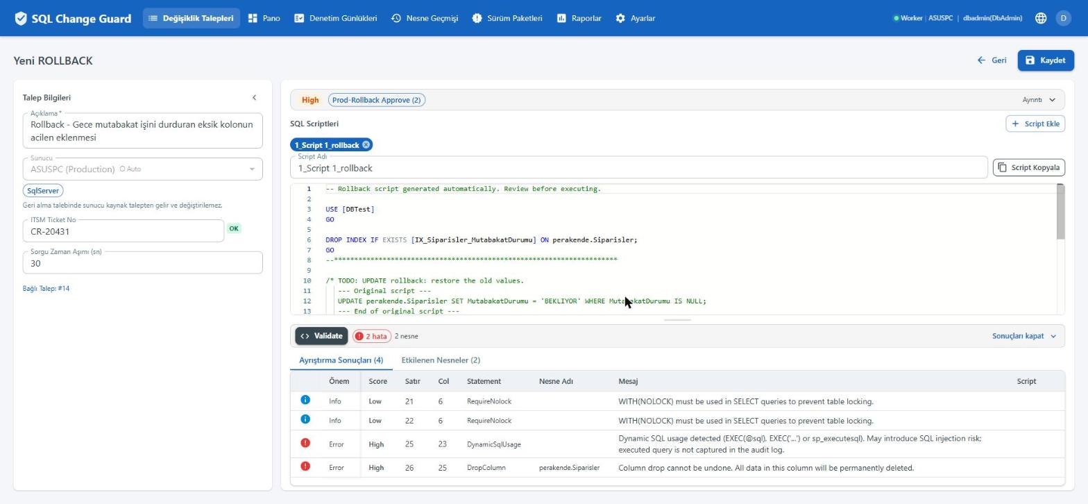 SQL Change Guard ekran goruntusu.